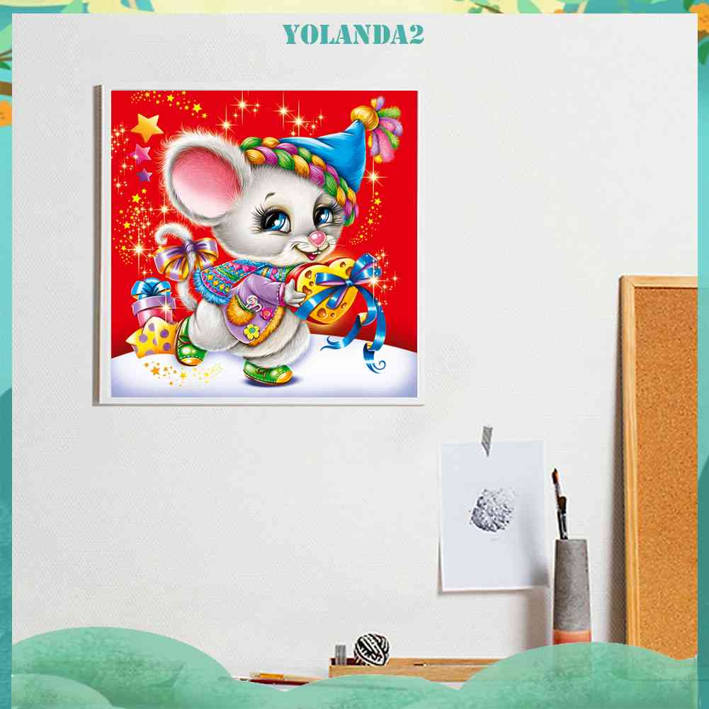 Tranh Đính Đá Kim Cương Toàn Bộ 5D DIY Hình Vẽ Chuột Giáng Sinh