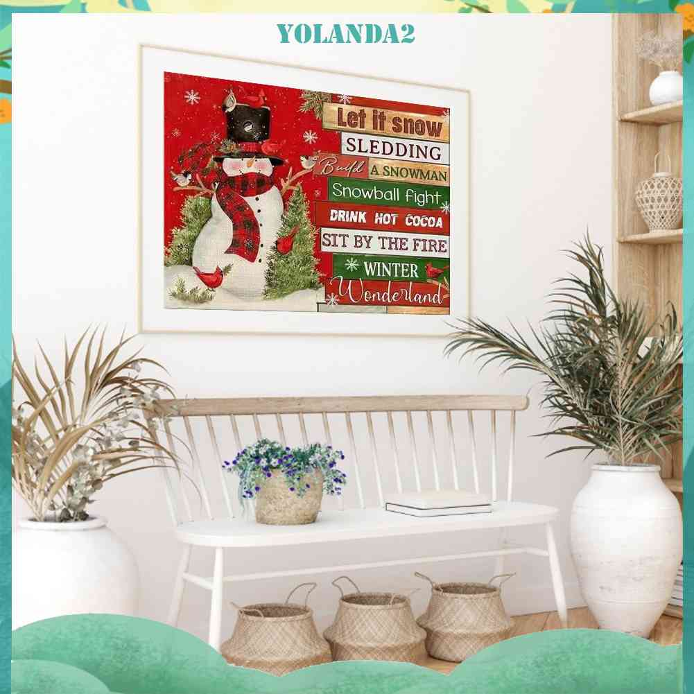 Tranh Đính Đá Kim Cương Toàn Bộ 5D DIY Hình Người Tuyết Và Chữ Tiếng Anh