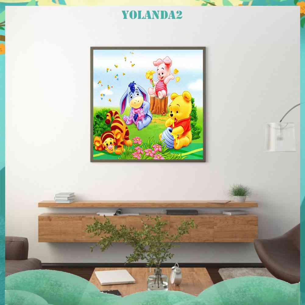 Tranh Đính Đá Kim Cương Toàn Bộ Tròn Hình Winnie the Pooh Và Hổ Trang Trí Nhà Cửa