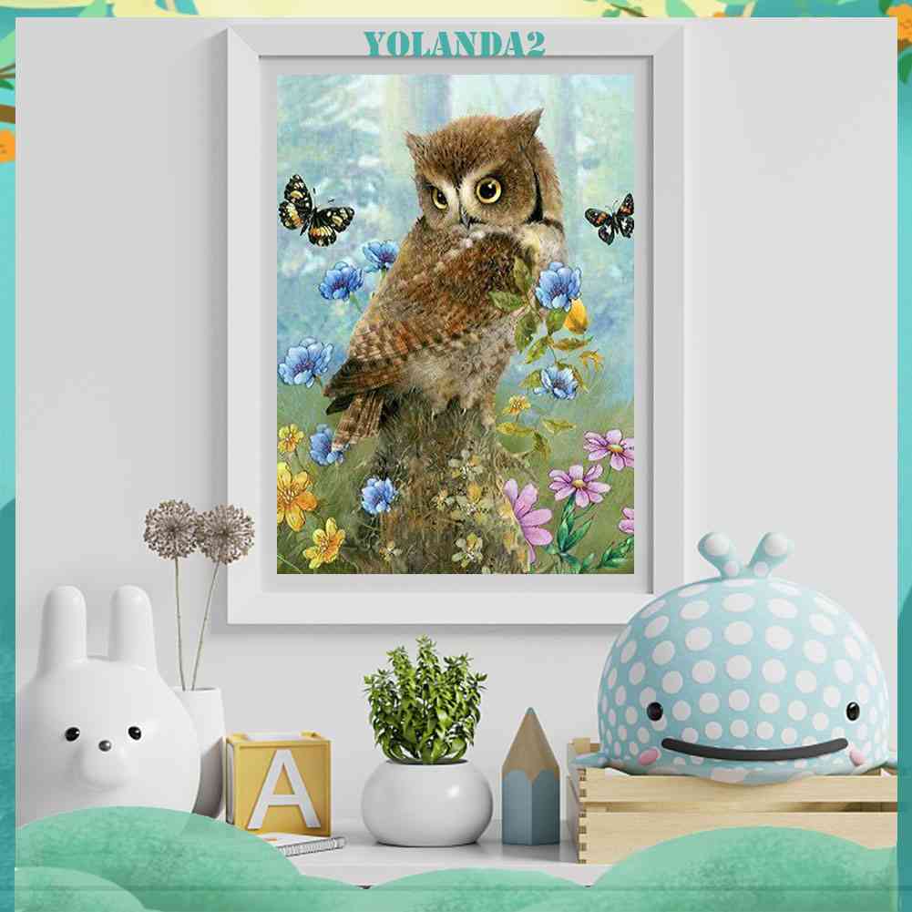 Tranh Đính Đá Kim Cương Toàn Bộ 5D DIY Hình Vẽ Con Cú Và Bướm