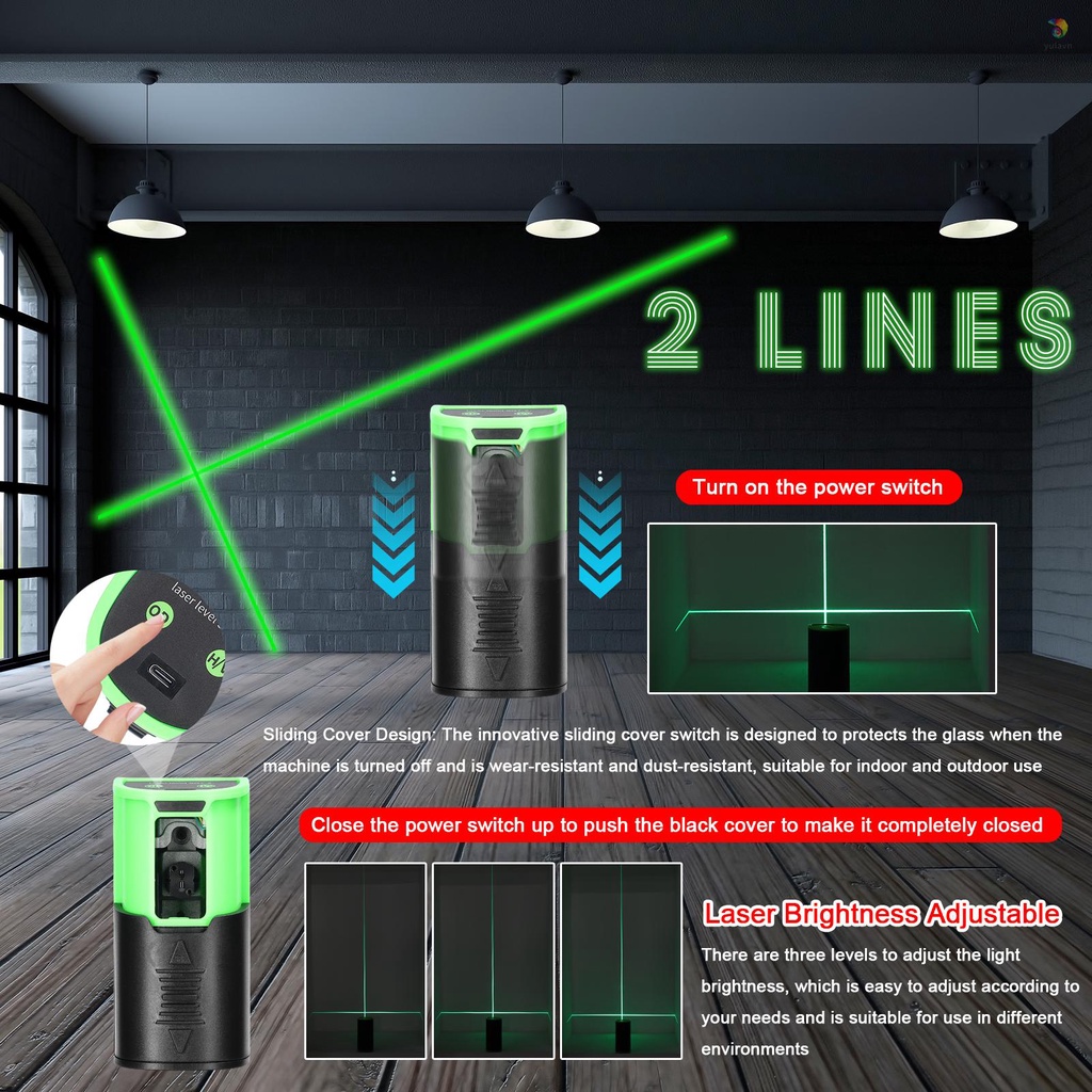 Máy Cân Bằng Laser 2 Cấp Độ Đa Năng Mini Màu Xanh Lá Có Thể Sạc Lại Chống Rơi