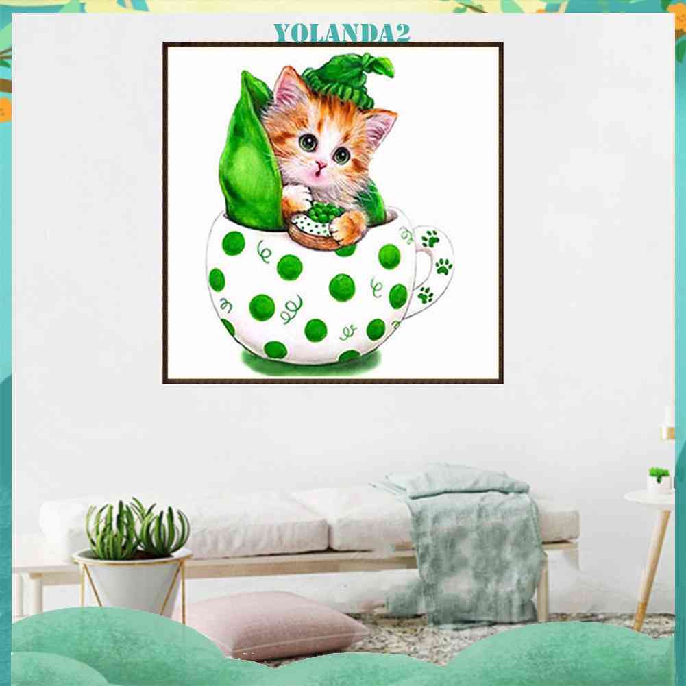 Bộ Tranh Đính Đá 5D Họa Tiết Chú Mèo Độc Đáo DIY Dùng Trang Trí Nhà Cửa