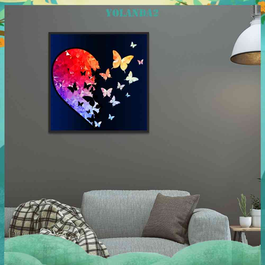 Tranh Đính Đá Kim Cương Toàn Bộ 5D DIY Hình Vẽ Bướm Trái Tim