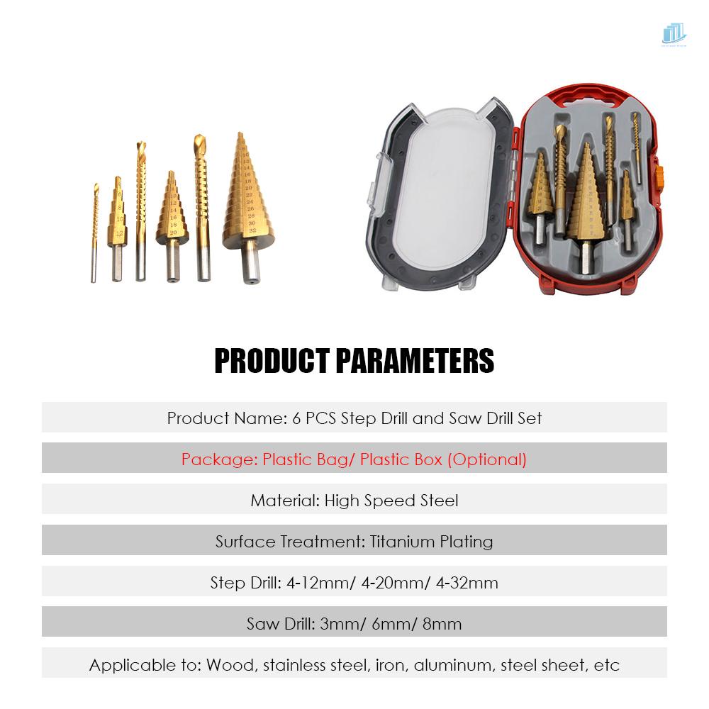 Bộ 6 Mũi Khoan Bước Xoắn Ốc HSS Bằng Thép Không Gỉ Dùng Khoan Gỗ / Kim Loại s2mwvn