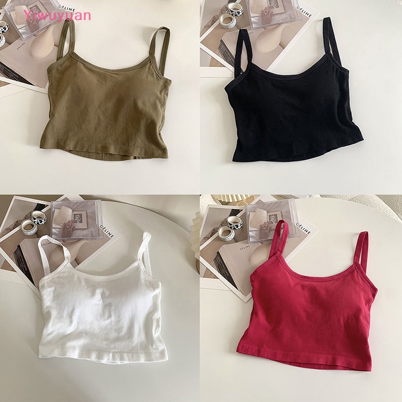 < Yiwuyuan > Áo Croptop Dệt Kim Trễ Vai Có Mút Nâng Ngực Dây Chéo Sau Lưng Gợi Cảm Cho Nữ