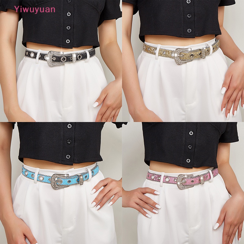 Thắt Lưng Da PU Đính Đá Phong Cách Cao Bồi Phương Tây Y2K Dành Cho Nữ