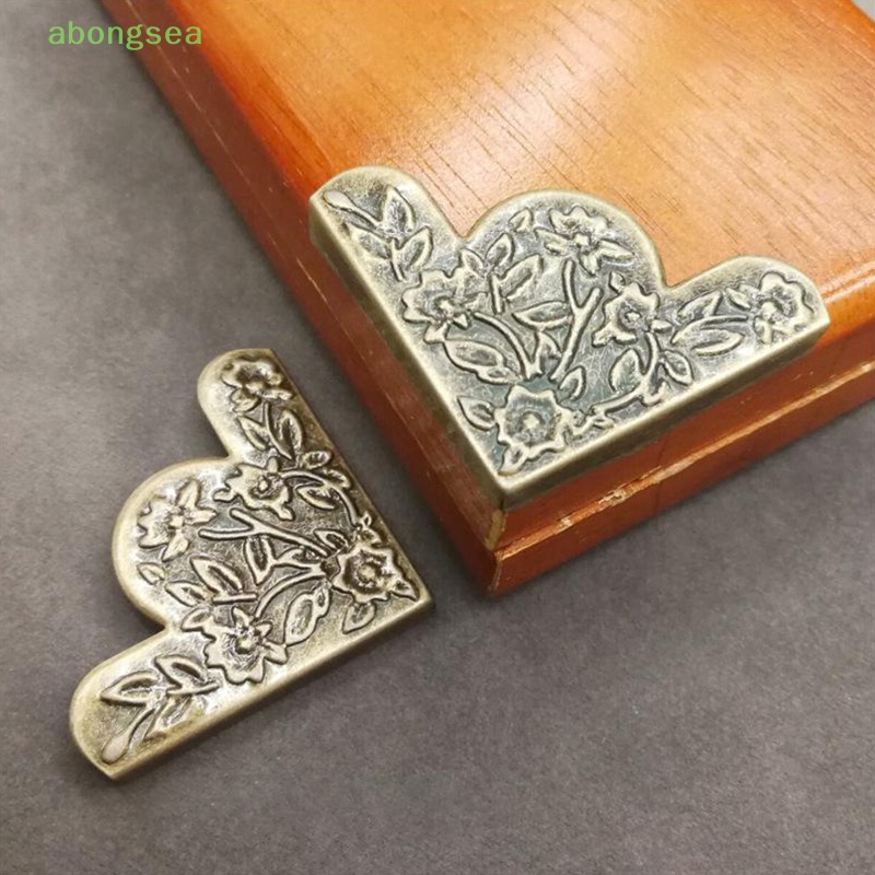 Abongsea Bộ 4 Miếng Kim Loại Chạm Khắc Hoa Trang Trí Góc Hộp Trang Sức Nội Thất