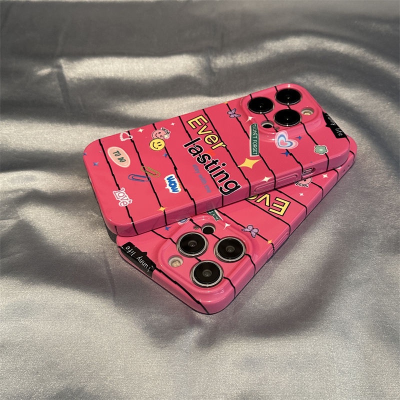Ốp Điện Thoại Cứng In Chữ Tiếng Anh &amp; Mặt Cười Màu Đỏ Hồng Độc Đáo Thời Trang Cho Iphone 13 14pro max 7812iphone13