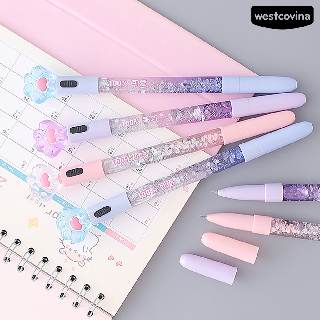 [COD]♪Bút Bi Trong Suốt Dạ Quang Hình Dấu Chân Mèo Xinh Xắn