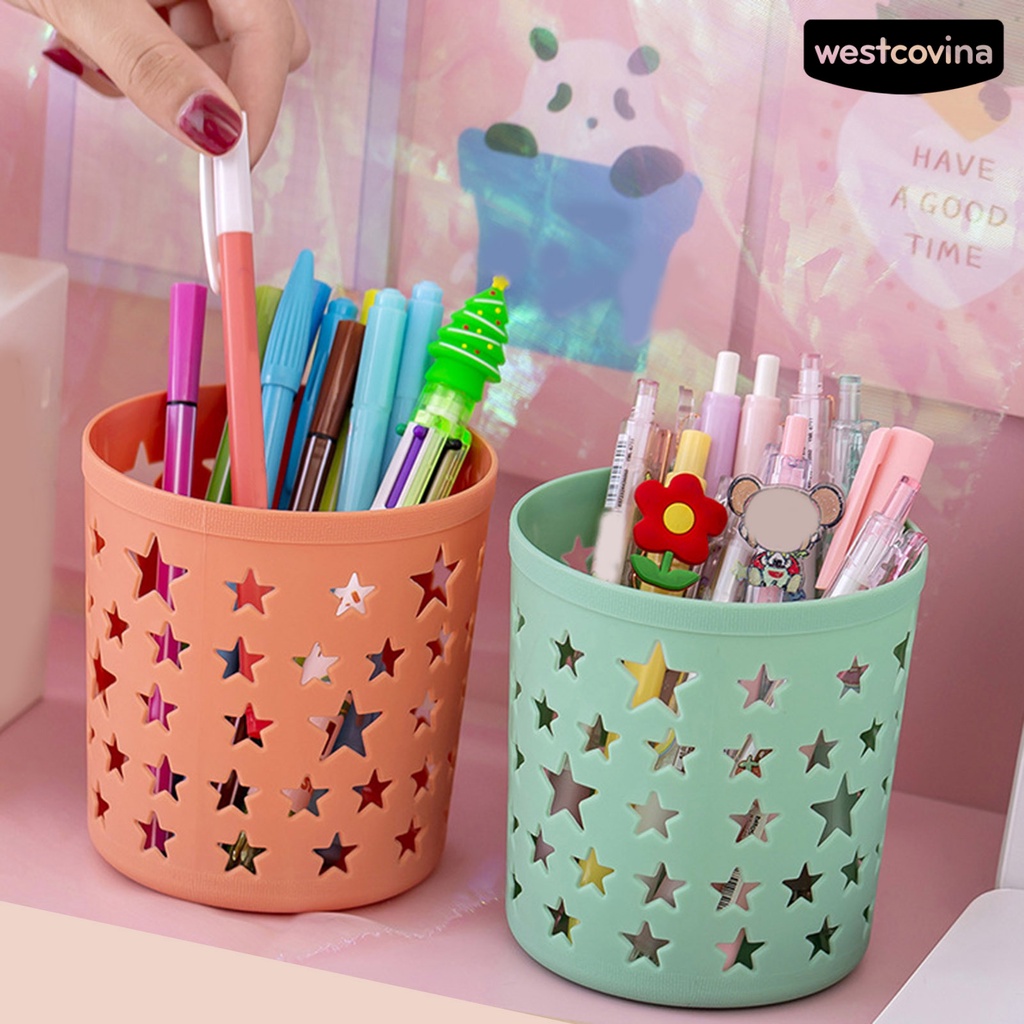 [COD]♪Hộp Đựng Bút Hình Trụ Rỗng Sức Chứa Lớn Đa Năng Họa Tiết Ngôi Sao Cho Văn Phòng