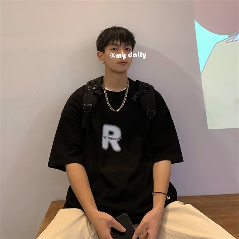 Áo Thun Tay Ngắn Cổ Tròn Cỡ Lớn In Chữ Phong Cách hip hop Nhật Bản Thời Trang Cho Nam Size M-5XL