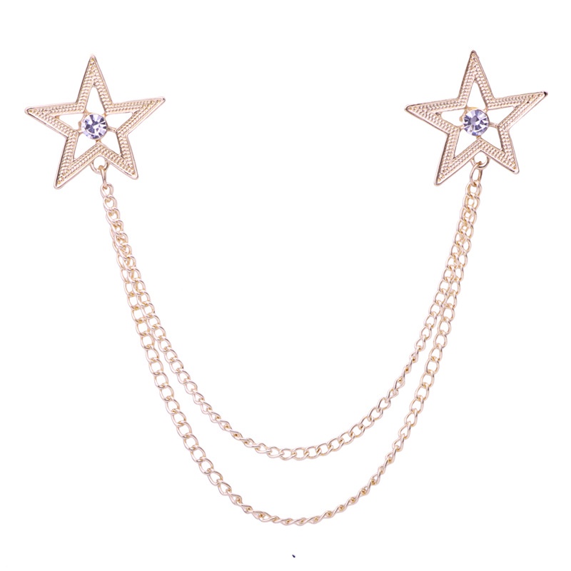 Trâm Cài Áo Hình Ngôi Sao Phối Dây Xích Tua Rua Thời Trang Cho Nam Và Nữ