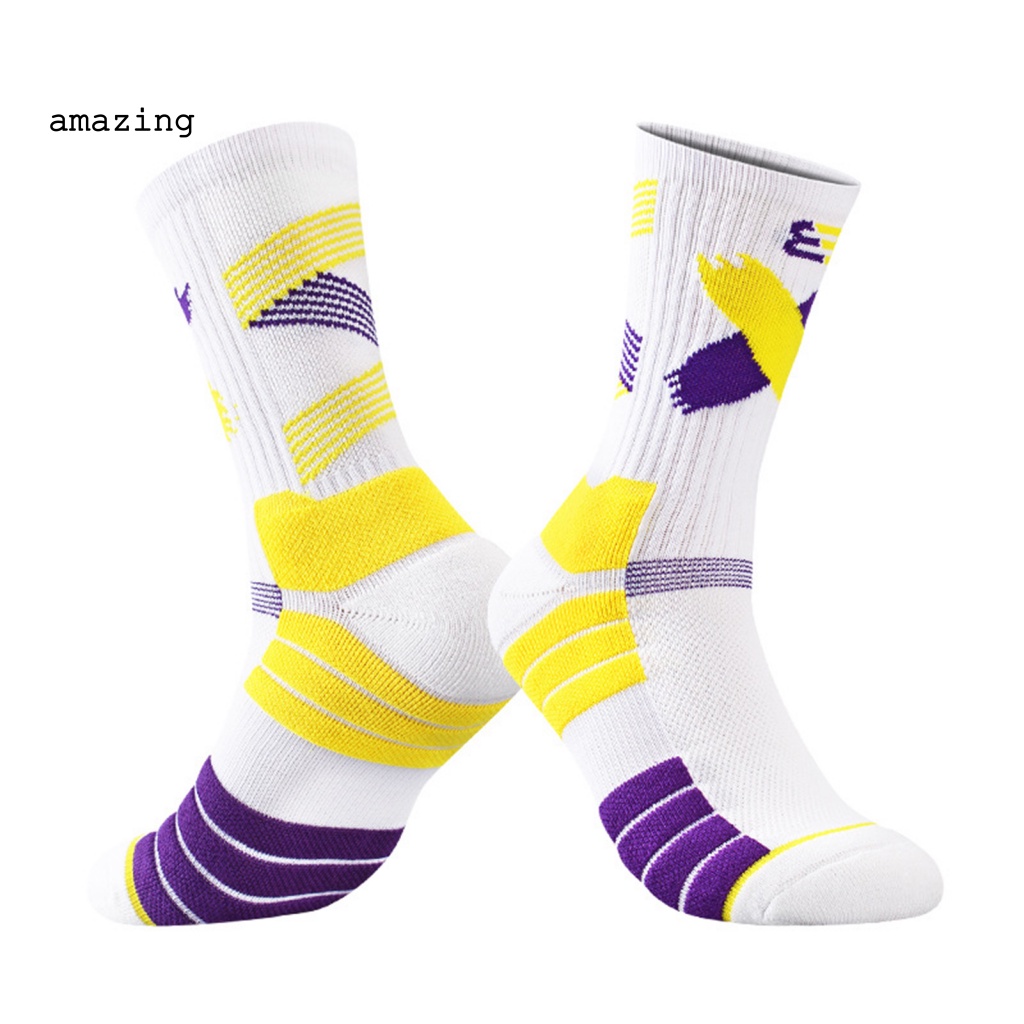 1 Đôi Vớ Thể Thao Ống Dài Co Giãn Tốt Màu Sắc Tươi Sáng