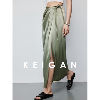Triacetate cool double-sided satin lustre lustre round rope floating pleated slit skirt