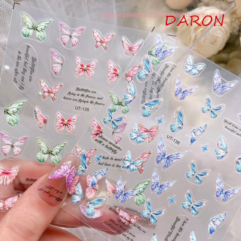 Hình Dán Trang Trí Móng Tay Họa Tiết Bướm Và Chữ Tiếng Anh Ngọt Ngào Cho Nữ