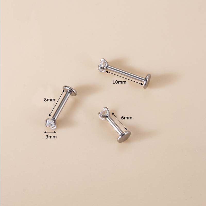 1 Khuyên Xỏ Cơ Thể Bằng Thép Không Gỉ Đính Đá Zircon 16Gauge Labret