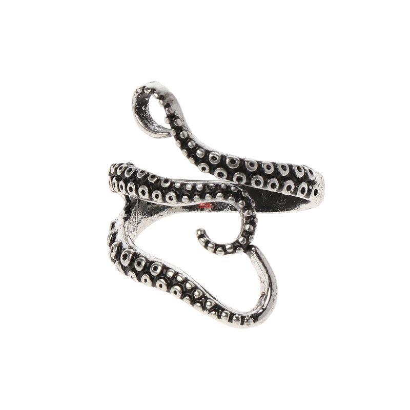 Nhẫn Hở Bằng Thép Titan Hình Mực Biển Sâu Phong Cách Gothic Thời Trang Có Thể Điều Chỉnh