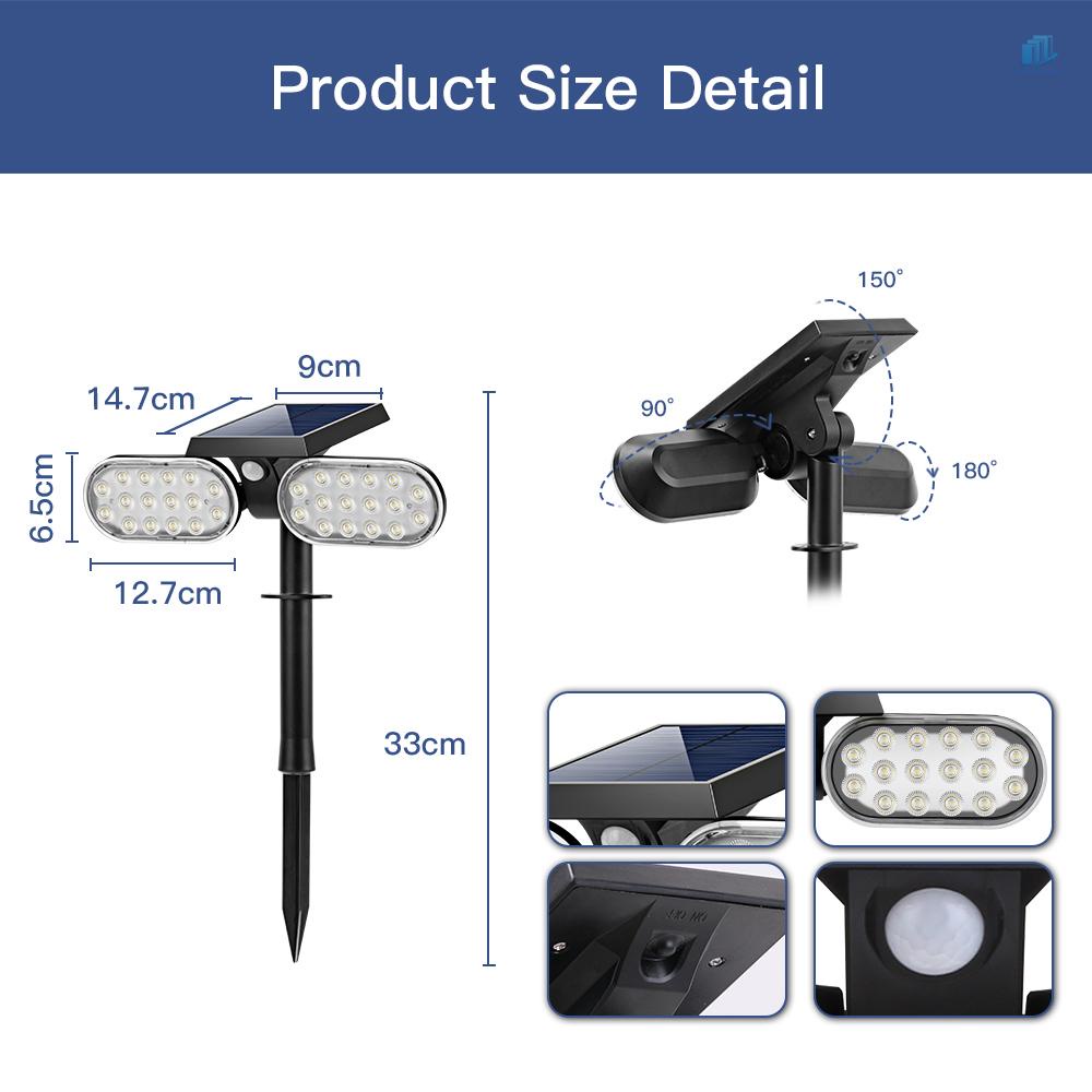 Đèn LED Chiếu Sáng Sân Vườn Hai Đầu Sử Dụng Năng Lượng Mặt Trời 32 LED IP65 Chống Thấm Nước IP65 2