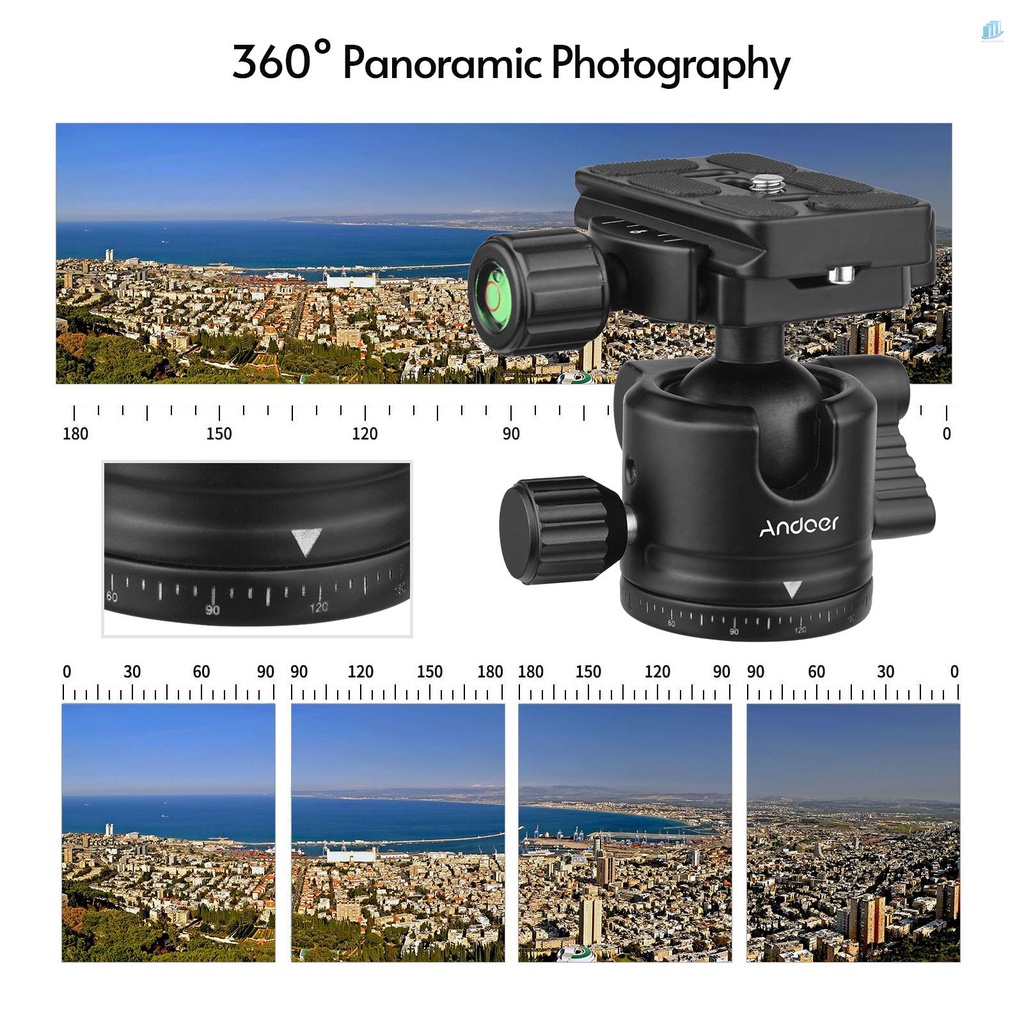 Ngàm Gắn Máy Ảnh Đầu Bi Andoer Max. 5kg / 11lbs Bằng Hợp Kim Nhôm Chịu Lực Tốt Kèm 2 Đĩa Tháo Lắp Nhanh