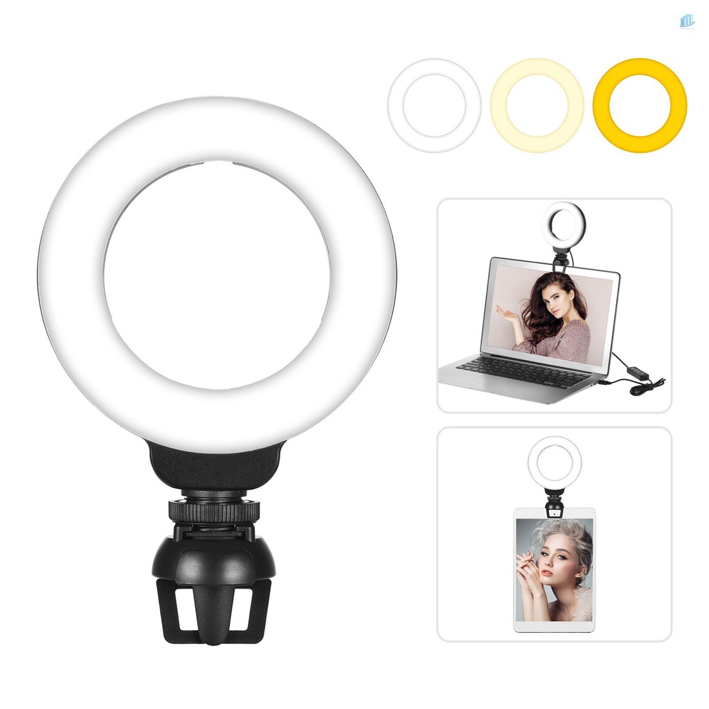 Vòng Đèn LED Mini 4 Inch 3 Chế Độ Sáng 3200K-6500K Kèm Đầu Chuyển Đổi USB Chuyên Dụng Cho Laptop