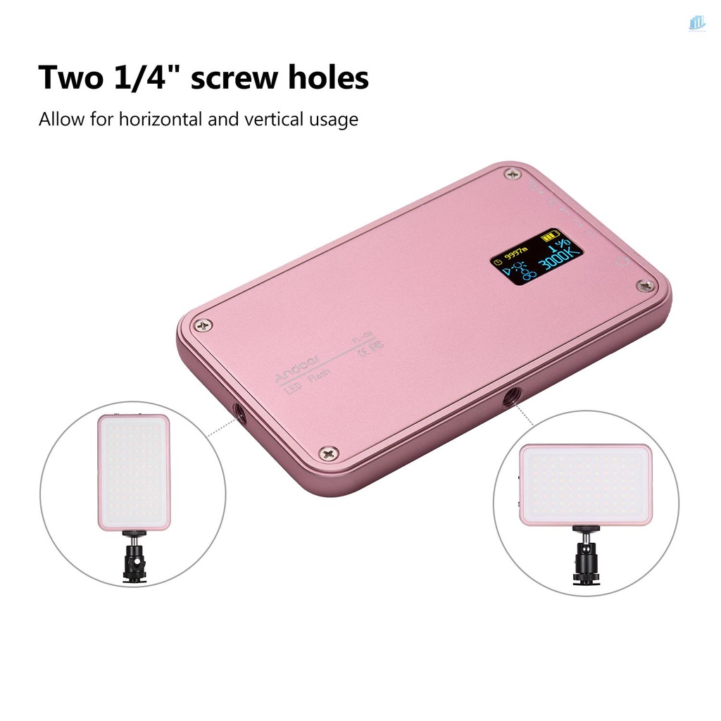 Bảng Đèn LED Mini Andoer FL-08 3000K-5500K Có Thể Sạc Lại Kèm Ngàm Gắn Cho Máy Ảnh DSLR