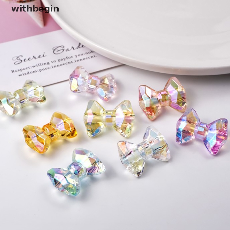 Bộ 10 Hạt Acrylic Trong Suốt Hình Gấu Thắt Nơ Nhiều Màu Dễ Thương Dùng Làm Trang Sức Thủ Công