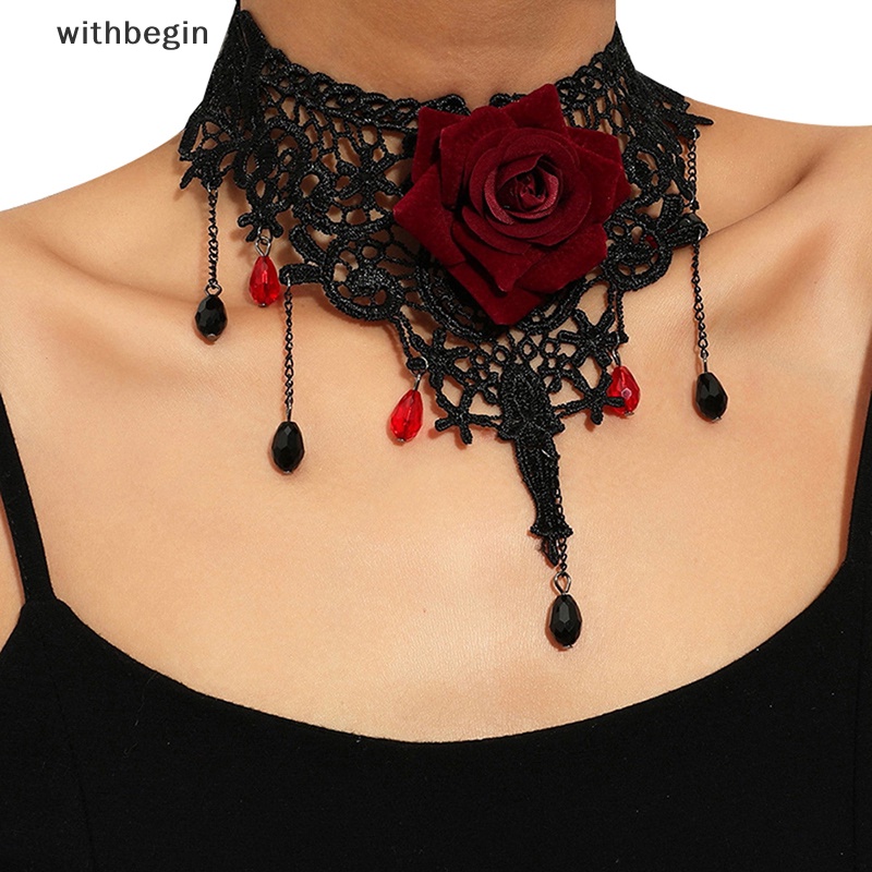 Vòng Cổ Choker Phối Ren Hoa Phong Cách Gothic Cổ Điển