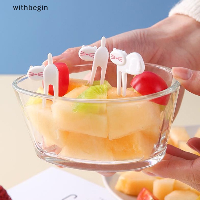 Bộ 6 Nĩa Ăn Trái Cây Tráng Miệng Hình Mèo Trắng Mini Dễ Thương Dùng Trang Trí Tiệc