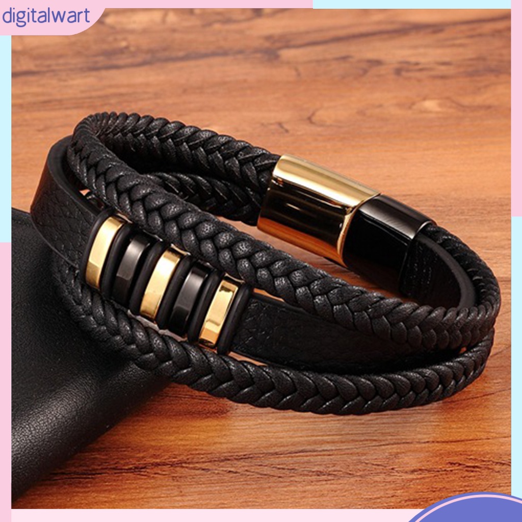 [IGT] Vòng Tay Da Giả 3 Lớp Trang Trí Khóa Cài Trang Sức Phong Cách Punk Chống Mài Mòn Nhiều Lớp Dành Cho Nam