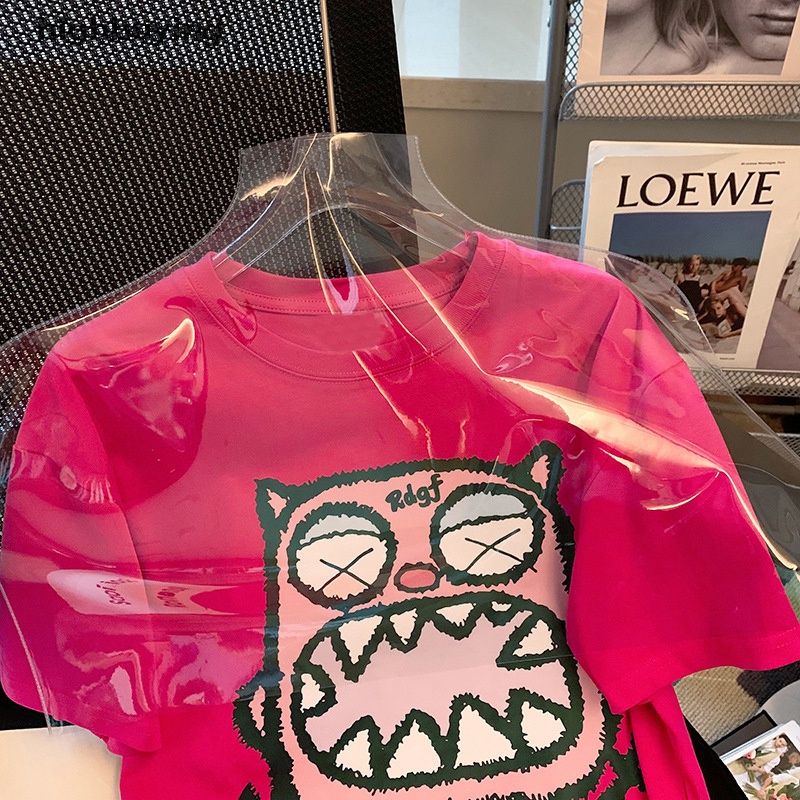 Áo Thun Tay Ngắn Cổ Tròn In Họa Tiết Hoạt Hình Phong Cách Retro Cho Nữ