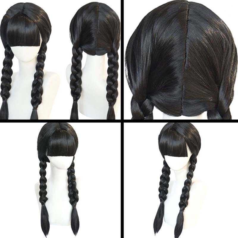 Tóc Giả Hóa Trang Nhân Vật Addams 2023 Cho Bé Gái