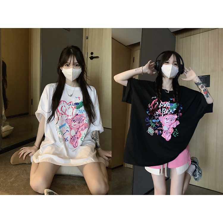 Áo Thun Nữ Ngắn Tay Cổ Tròn Form Rộng Thời Trang Hàn