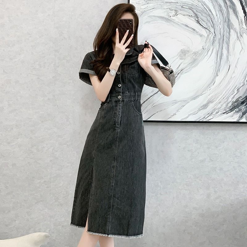 Đầm Sơ Mi Denim Dáng Dài Xẻ Tà Thời Trang Mùa Hè 2023 Phong Cách Mới Cho Nữ