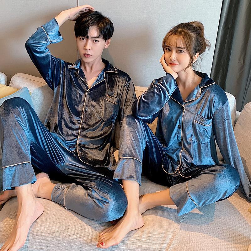 Bộ Đồ Ngủ Tay Dài Dáng Rộng Màu Trơn Phong Cách Hàn Quốc Thời Trang Cho Cặp Đôi