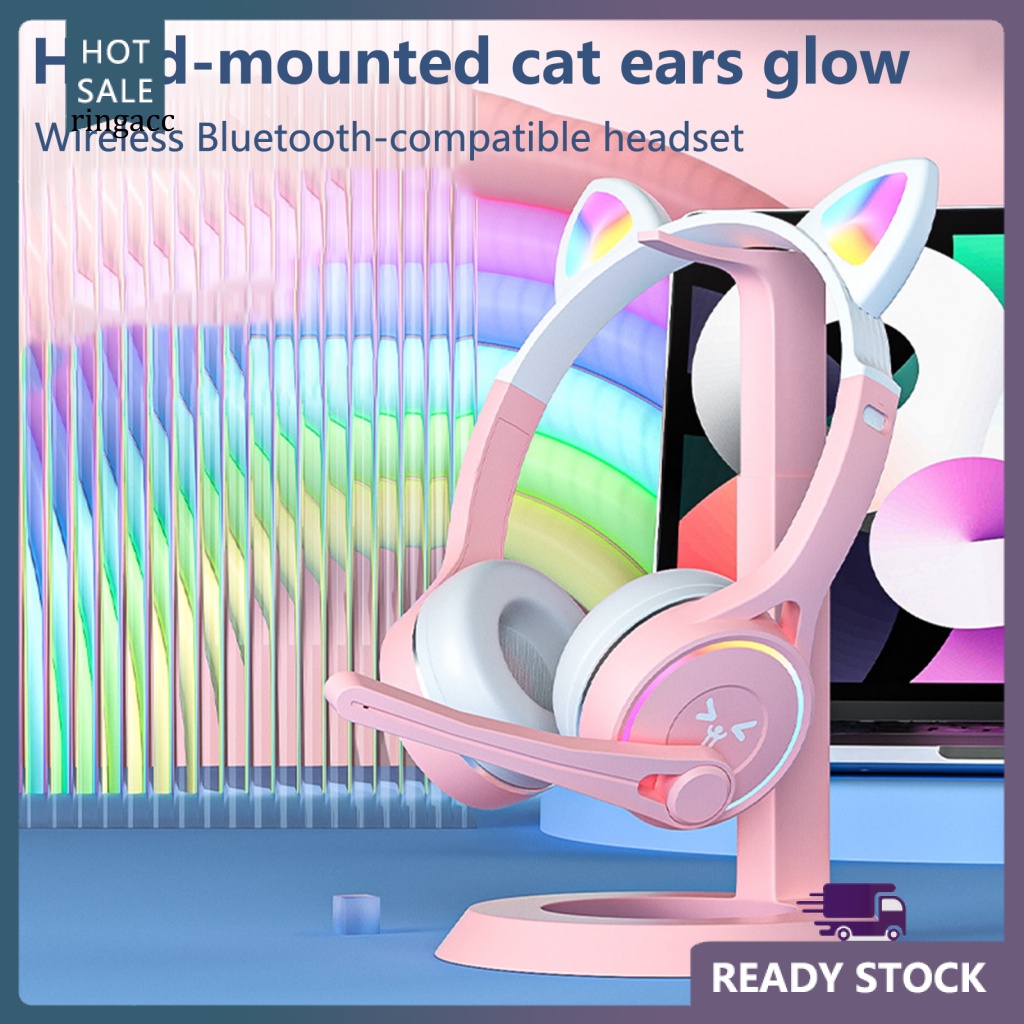 Tai Nghe Chụp Tai Bluetooth Không Dây Hỗ Trợ Thẻ TF RGB Flash Hình Tai Mèo Dễ Thương Cho Trẻ Em
