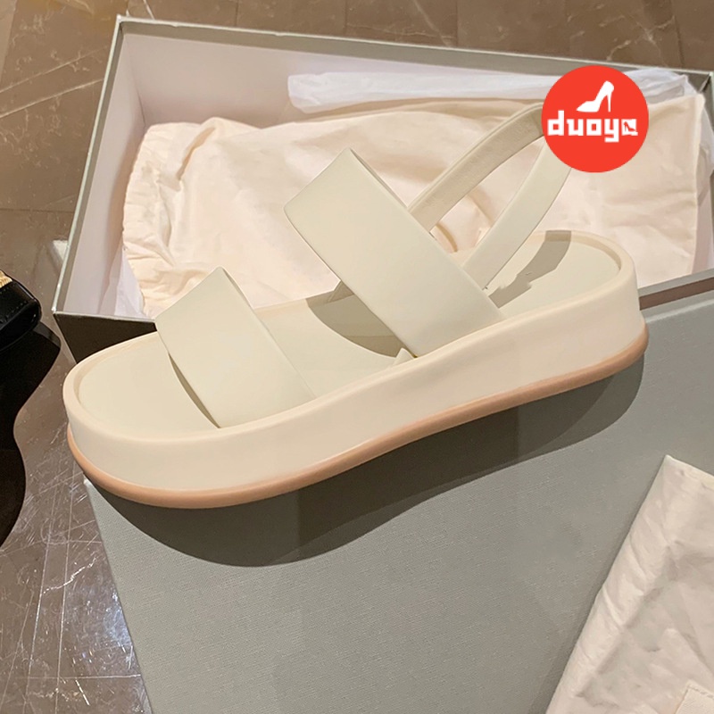 Duoya Tóc Thẳng ~ [Hàng Có Sẵn] Giày Sandal Mũi Tròn Phẳng Đế Dày Hở Ngón Có Dây Đeo Sau Lưng Cho Nữ Miễn Phí Vận Chuyển
