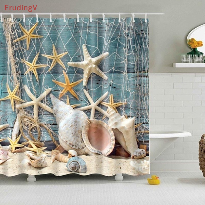 Rèm Phòng Tắm [ErudingV] Rèm Che Bồn Tắm Chống Nước Chống Nấm Mốc In Hình Sao Biển Xanh Dương [Mới]