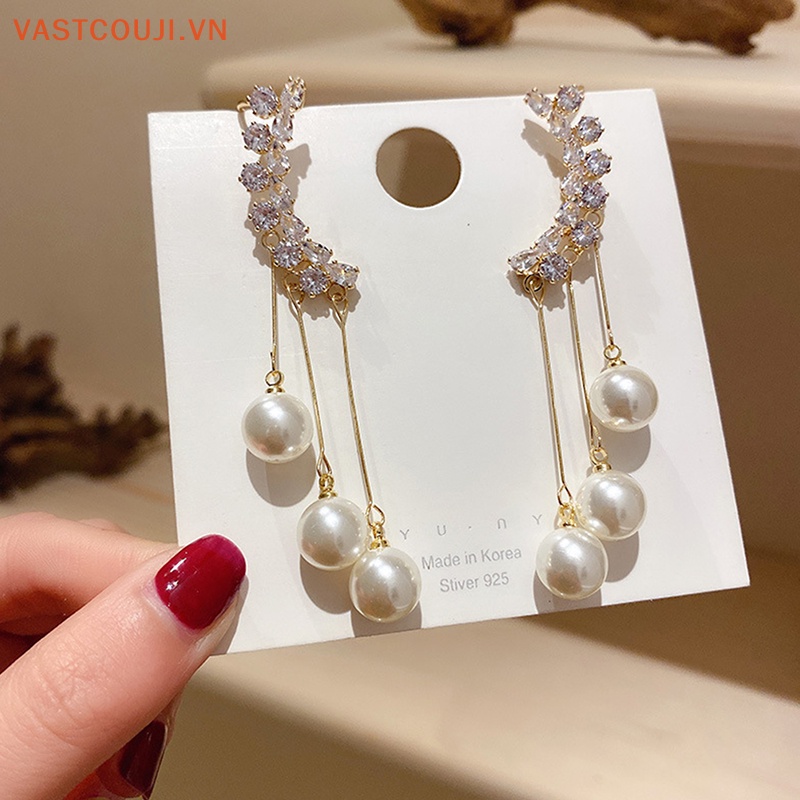 Bông Tai Mạ Bạc 925 Dáng Dài Đính Đá Phối Tua Rua Thời Trang