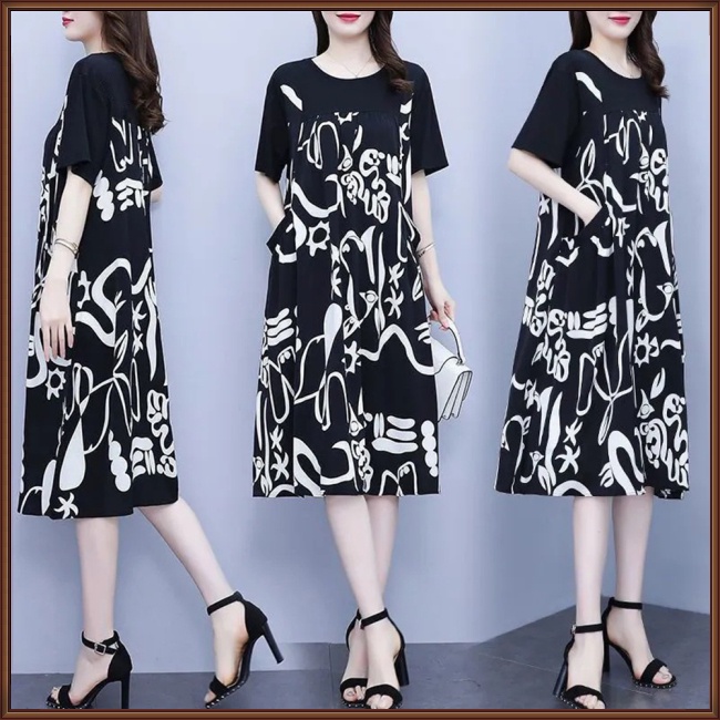 Đầm Chữ A Tay Ngắn Dáng Rộng In Họa Tiết Thời Trang Mùa Hè Xinh Xắn Cho Nữ