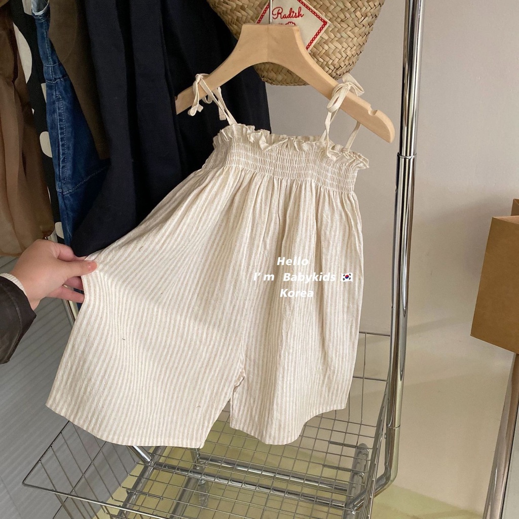 Bộ Áo Liền Quần Lưng Cao Dáng Rộng Thời Trang Mùa Hè Hàn Quốc Cho Bé Gái