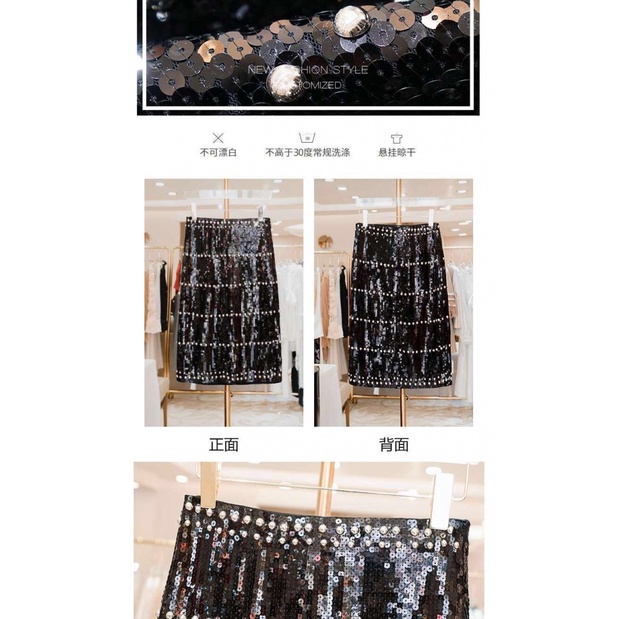 Chân Váy Đen Đính Sequin Lấp Lánh Thời Trang Vintage Cho Nữ