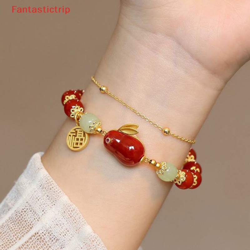 [Fantastictrip] Vòng Tay Hai Lớp Mặt Hình Thỏ Dễ Thương Vintage Làm Quà Tặng May Mắn Cho Nữ