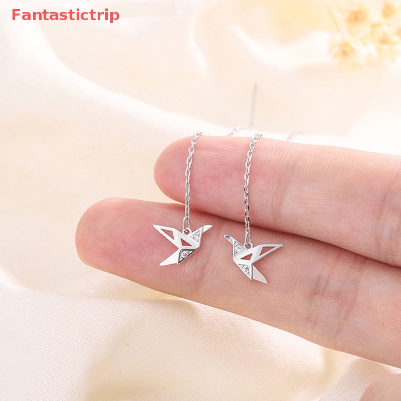 1 Cặp Bông Tai Tua Rua Hình Chim Hạc Giấy Origami Đơn Giản Thời Trang Dành Cho Nữ Mới