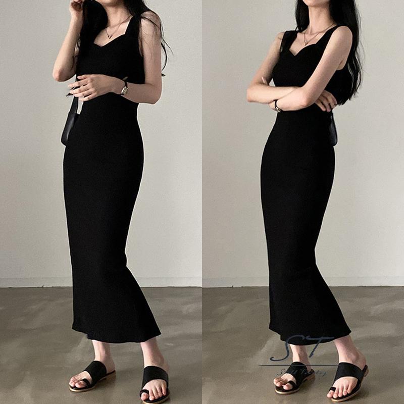 Đầm Hai Dây Dệt Kim Dáng Dài Màu Sắc Ngọt Ngào Thời Trang Mùa Hè CY03