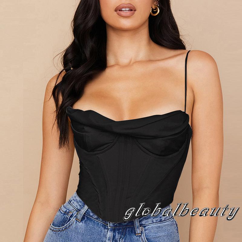 Gb Áo hai dây Cổ Yếm Vải Satin Xương Cá Xương Cá Gợi Cảm Làm Mát Mùa Hè Phong Cách Quyến Rũ Cho Nữ