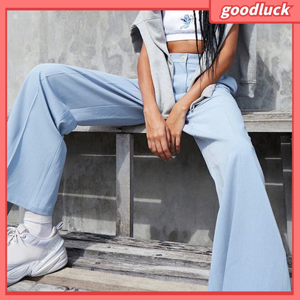 Quần Dài Ống Đứng Lưng Cao Màu Trơn Thời Trang Cho Nữ