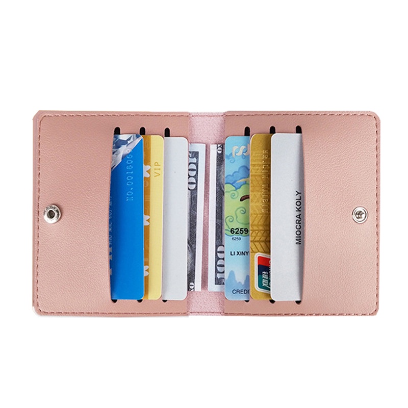 Ví Da PU Mini Siêu Mỏng 8 Ngăn Đựng Thẻ Kèm Nút Bấm Giá Đỡ