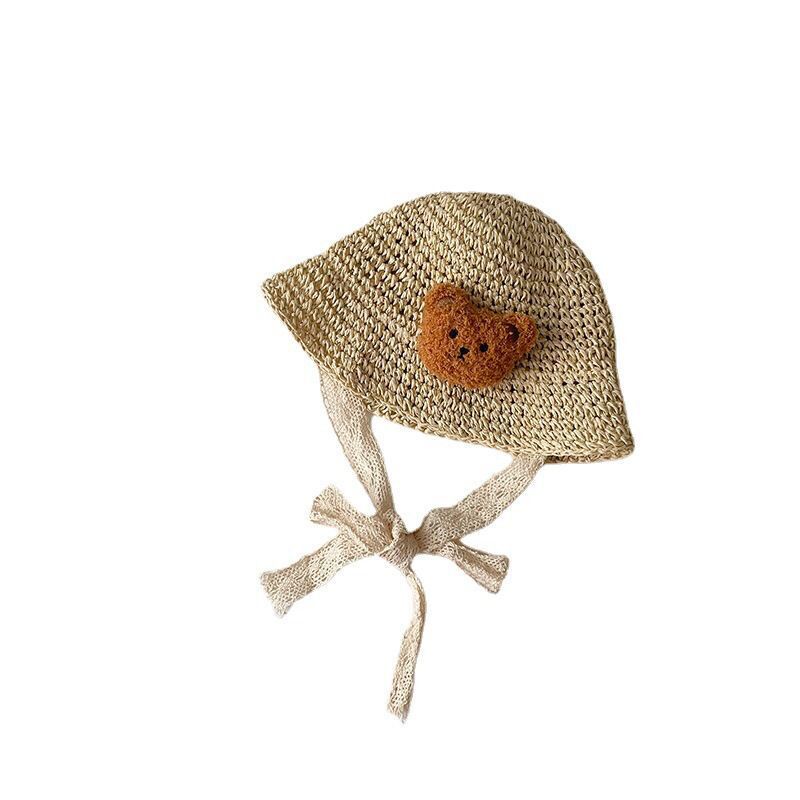 Mũ Nón Cói Mềm, Dáng Bucket Phong Cách Hàn Quốc, Đính Gấu Bông Xù Dễ Thương, Có Dây Cột Chất Liệu Ren Điệu Đà Cho Bé Yêu