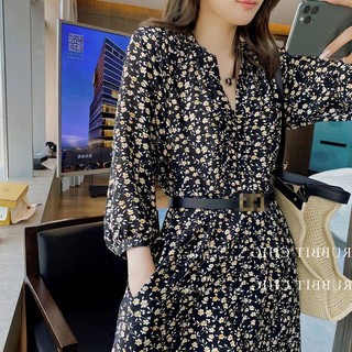 Đầm hoa tay dài nhấn eo plus size