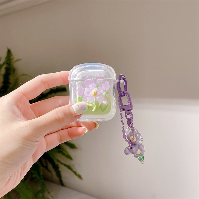 Vỏ Bảo Vệ Hộp Sạc Tai Nghe Bluetooth Không Dây Airpods1 / 2 3 Pro Pro2 Air Pods Pro 3 Hình Hoa Tím Dễ Thương Ốp